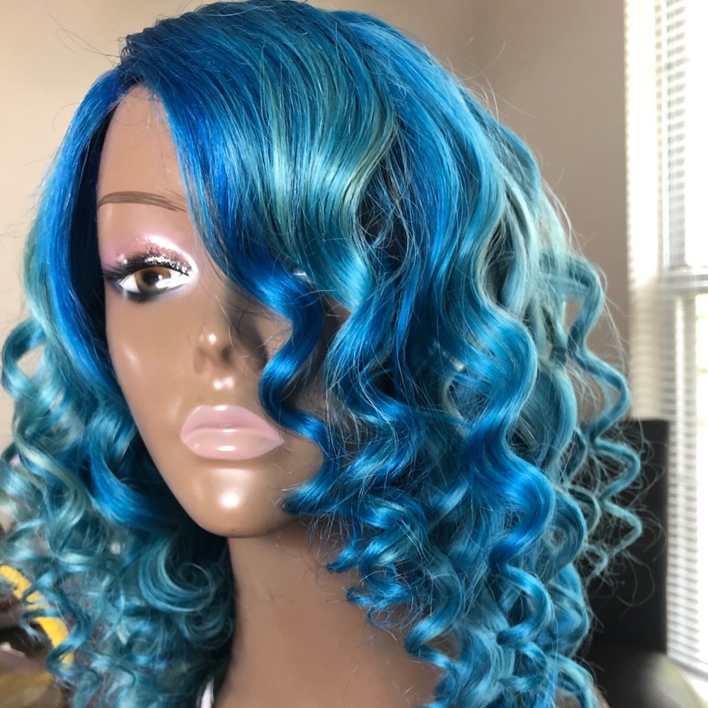 Blue Human Hair wig
